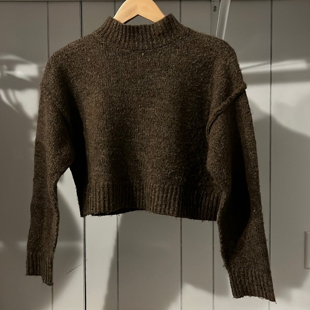 brown tilly’s mock neck sweater